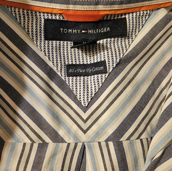 Tommy Hilfiger Gray and Blue Striped Button Down Shirt - Picture 3 of 5